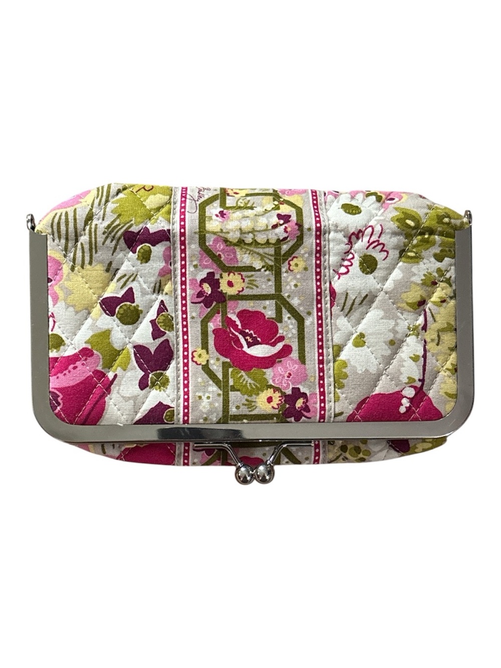 Vera Bradley Mocha Rouge Pink Floral Cosmetic Makeup Bag Case Kisslock